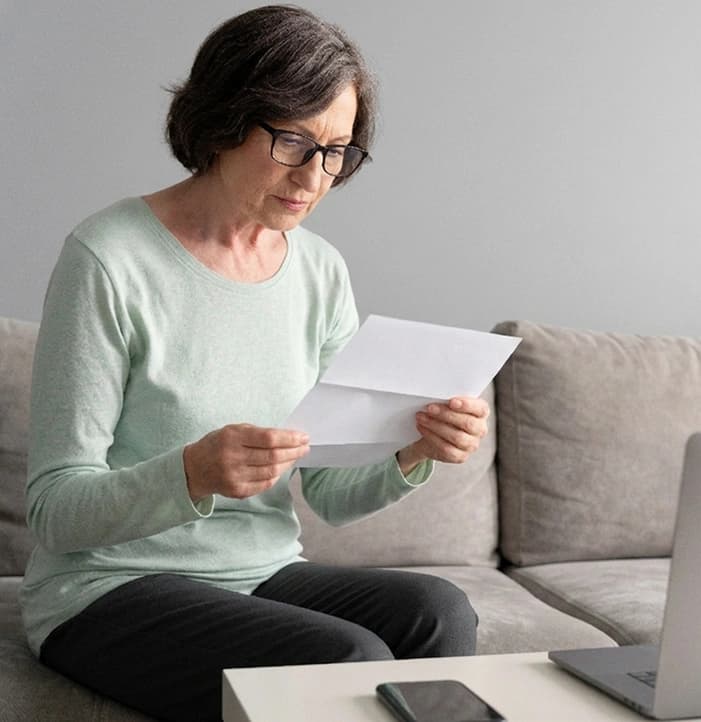 Mujer revisando documentos de pensión